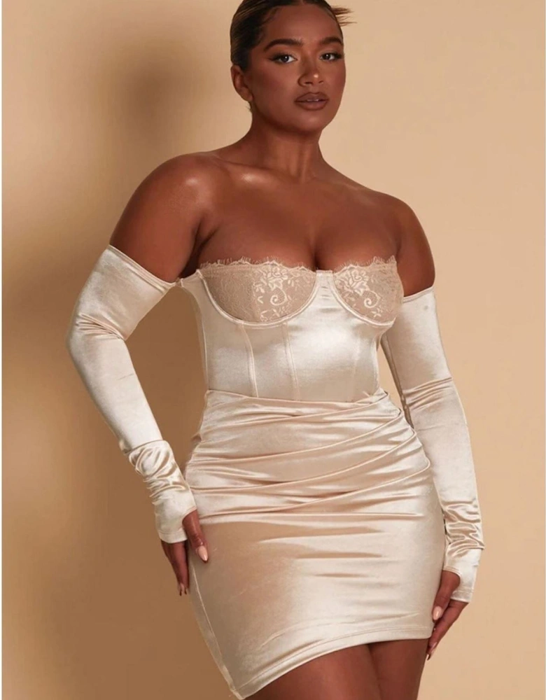 Metallic Off-The-Shoulder Long Sleeve Mini Bodycon Dress