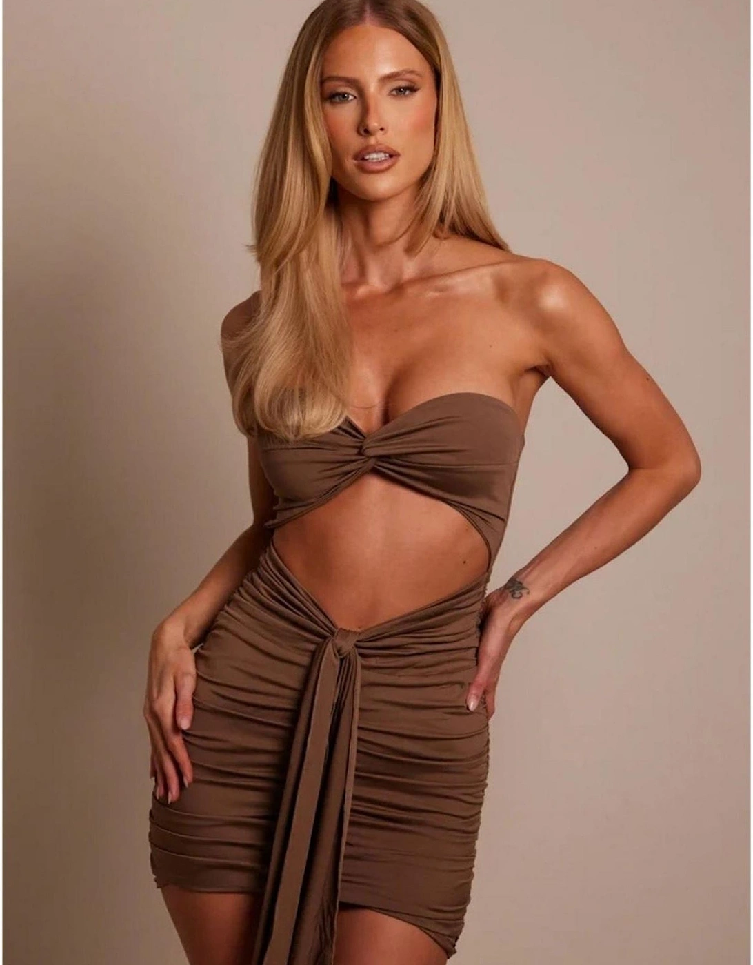 Knot Sleeveless Front Cut-out Mini Bandeau Dress