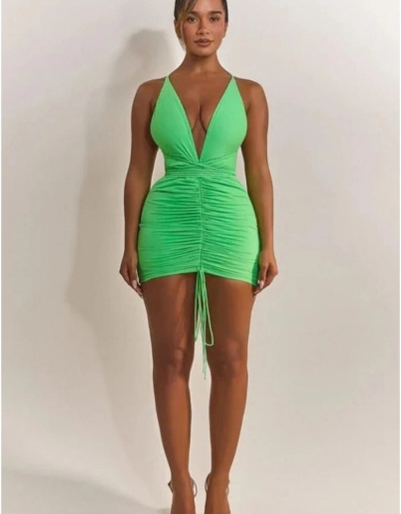 The Waterfall Plunging Neck Sleeveless Mini Bodycon Dress