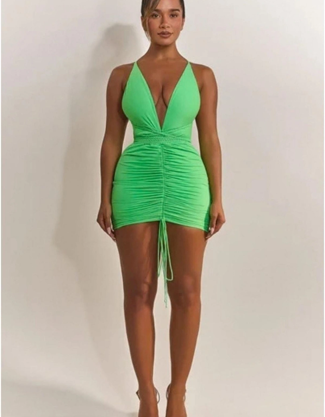 The Waterfall Plunging Neck Sleeveless Mini Bodycon Dress