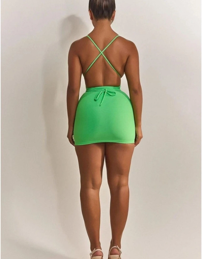 The Waterfall Plunging Neck Sleeveless Mini Bodycon Dress