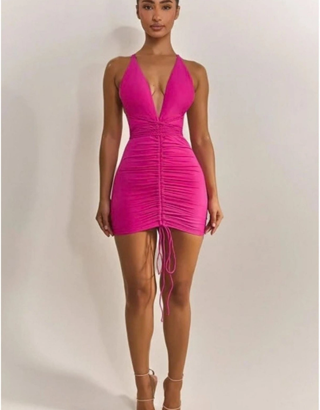 The Waterfall Plunging Neck Sleeveless Mini Bodycon Dress