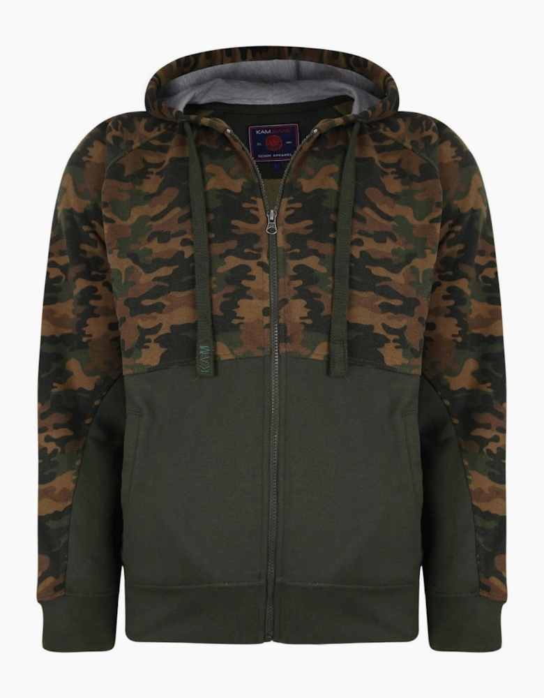 KAM Mens Camo Panelled Zip Thru Big & Tall Hoodie