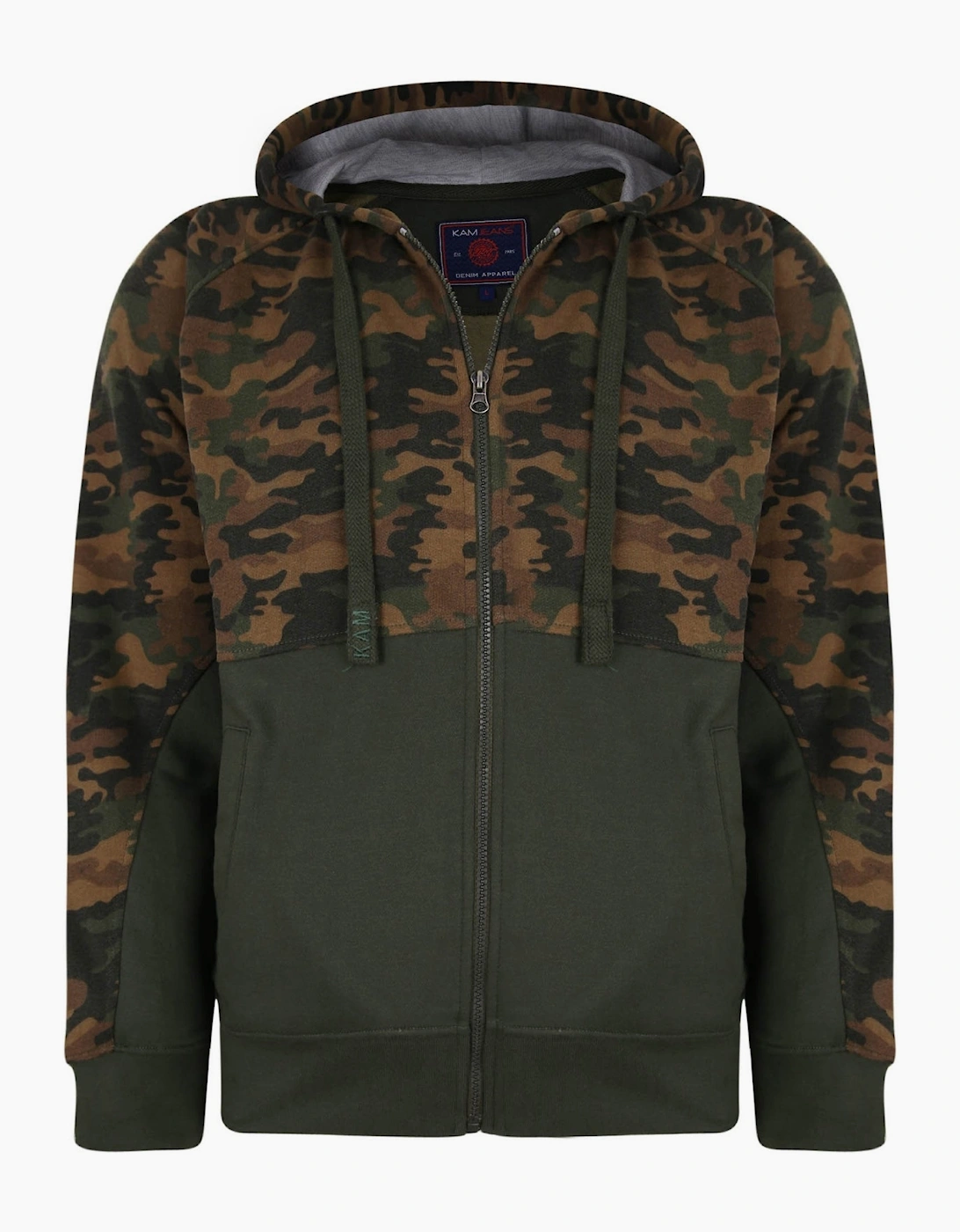 KAM Mens Camo Panelled Zip Thru Big & Tall Hoodie