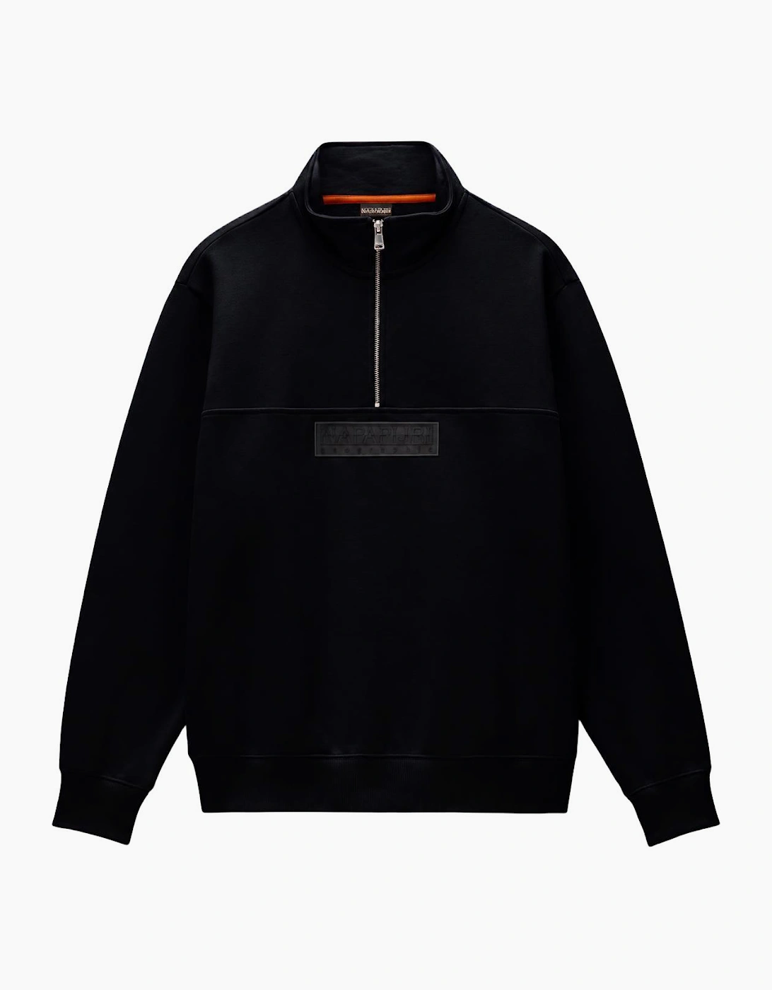 Napapijri Men's Box Logo Black Quarter Zip Sweatshirt - Navy - Size: 40