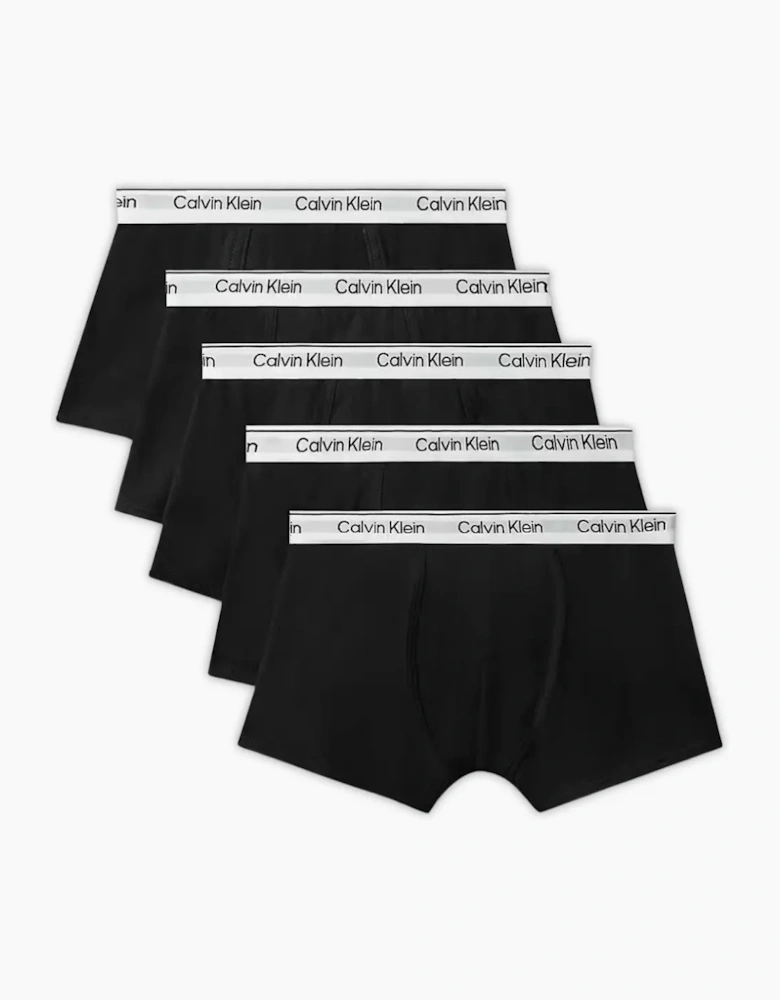 Boys 5-Pack Icon Cotton Stretch Boxer Trunks, Black With White Waistband