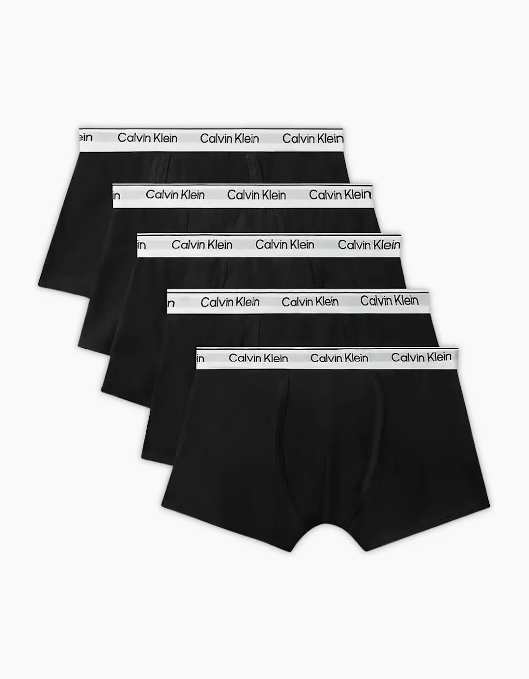 Boys 5-Pack Icon Cotton Stretch Boxer Trunks, Black With White Waistband