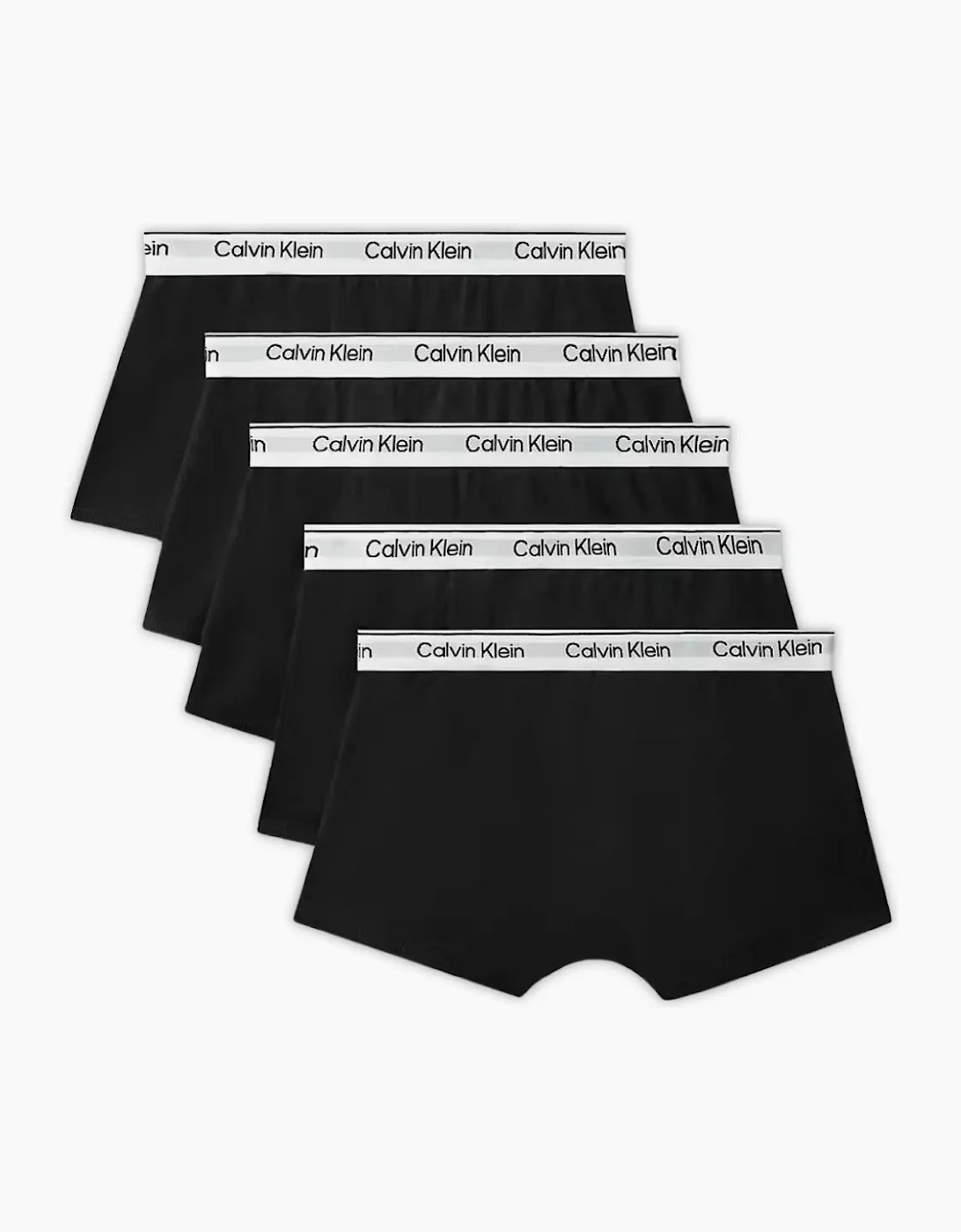 Boys 5-Pack Icon Cotton Stretch Boxer Trunks, Black With White Waistband