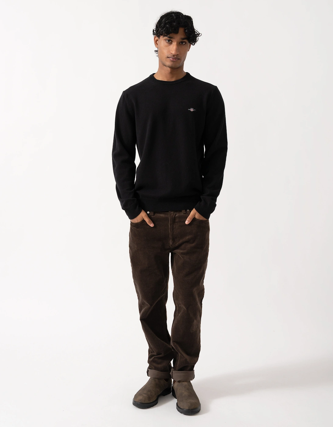 GANT Mens Superfine Lambswool Crew Neck Sweater - 5 Black