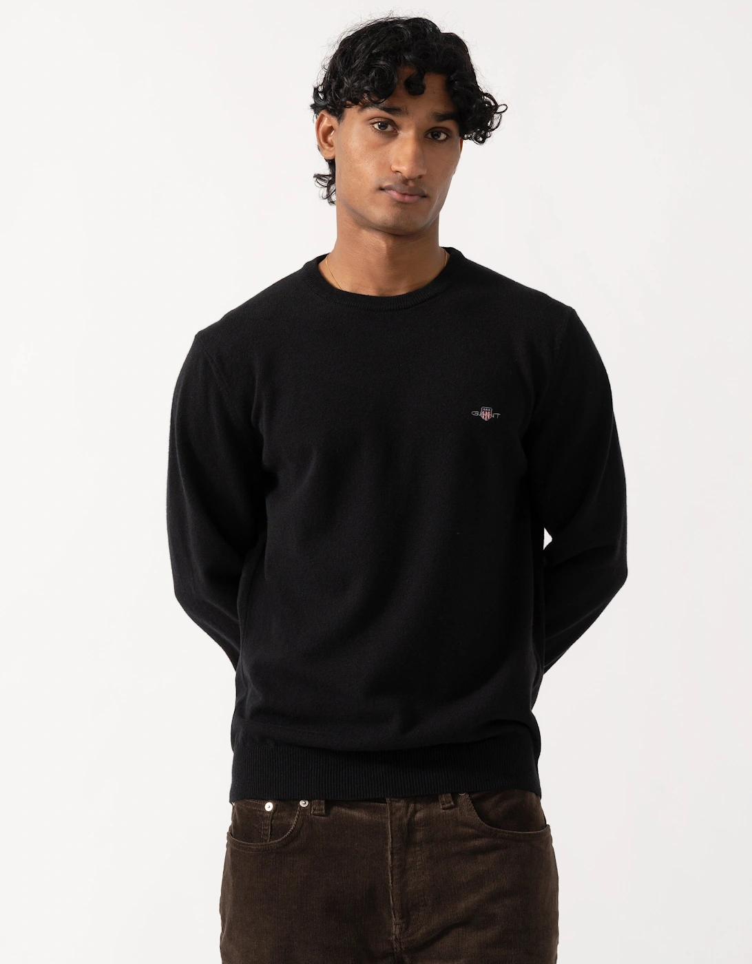 GANT Mens Superfine Lambswool Crew Neck Sweater - 5 Black