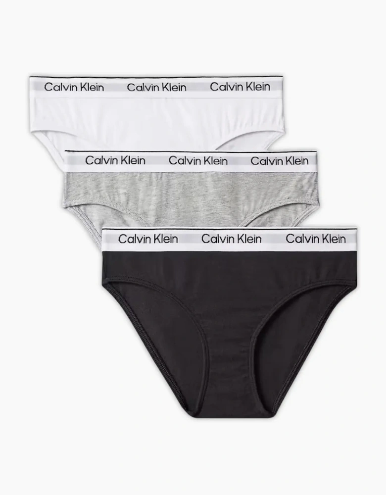 Girls 3-Pack Icon Cotton Stretch Bikini Briefs, Black/White/Grey