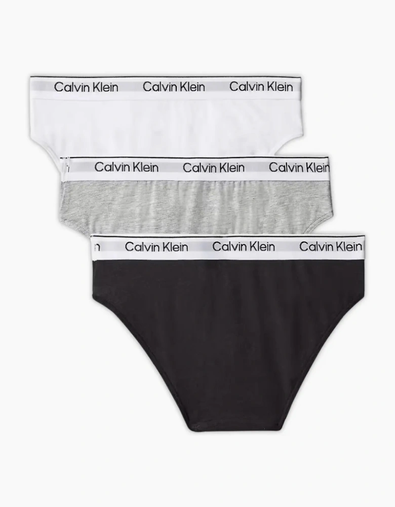 Girls 3-Pack Icon Cotton Stretch Bikini Briefs, Black/White/Grey