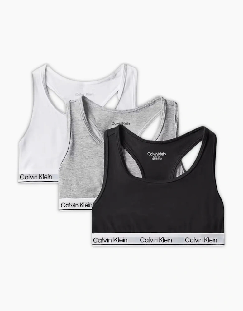 Girls 3-Pack Icon Cotton Stretch Bralettes, Black/White/Grey
