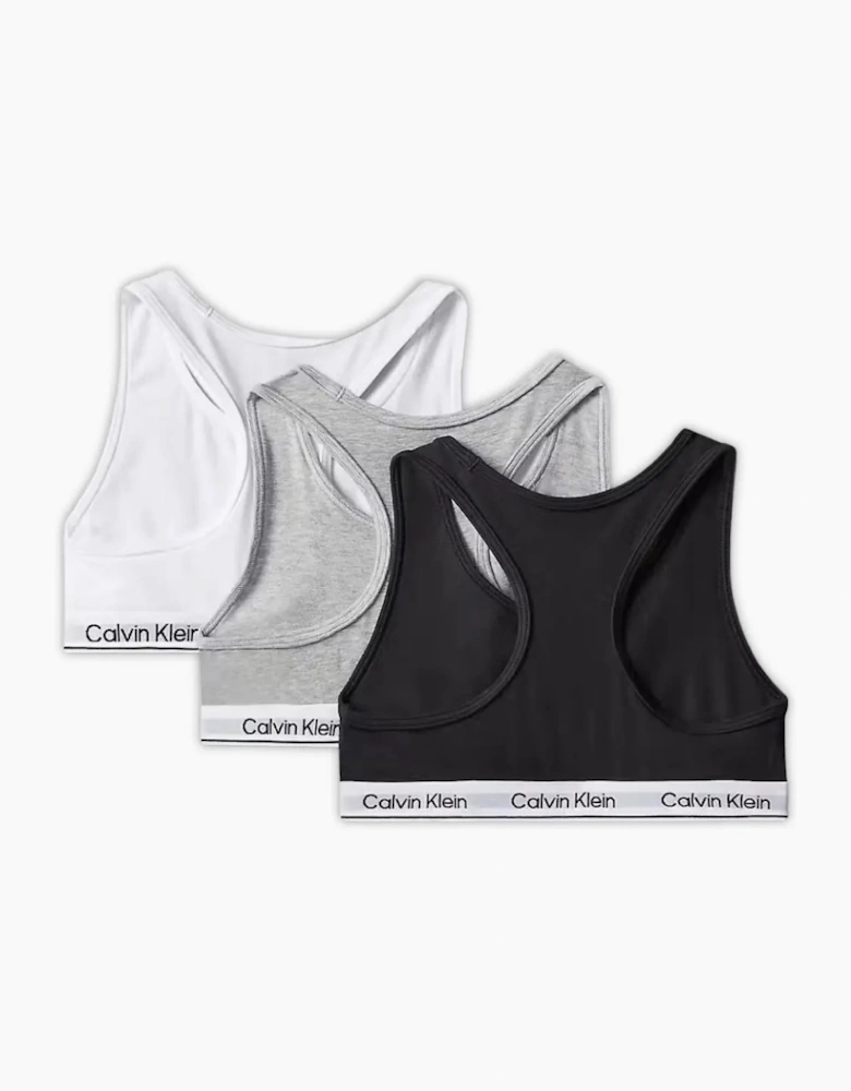 Girls 3-Pack Icon Cotton Stretch Bralettes, Black/White/Grey