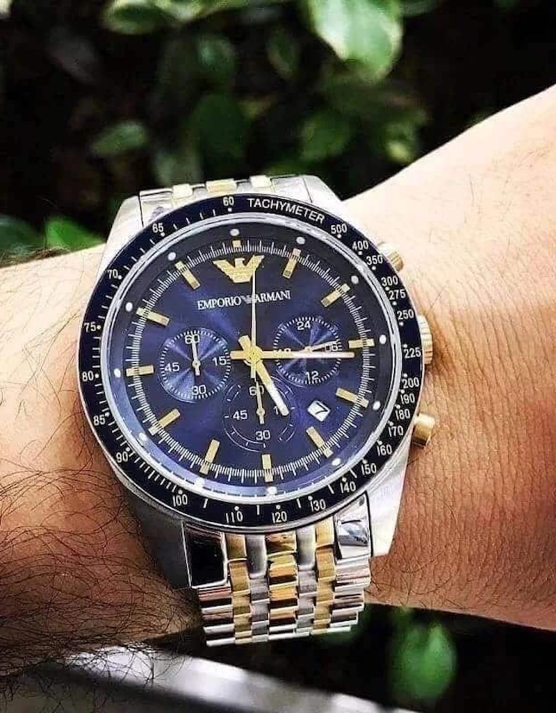 Emporio Armani AR6088 Blue Dial Two Tone Men's Watch