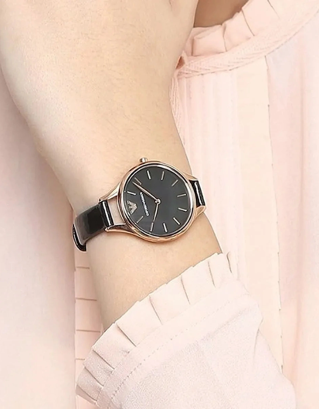 Emporio Armani AR11056 Aurora Black Leather Ladies Watch