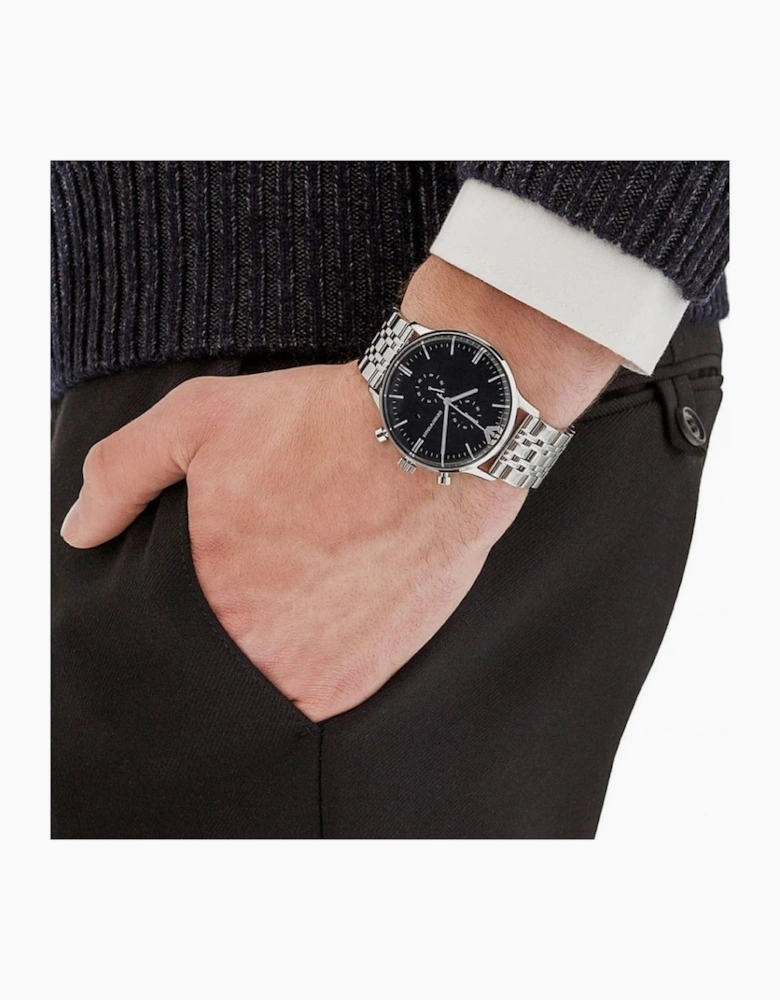 Emporio Armani  AR0389 Silver Black Dial Chronograph Men's Watch