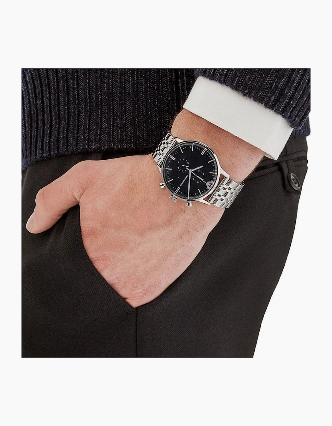 Emporio Armani  AR0389 Silver Black Dial Chronograph Men's Watch