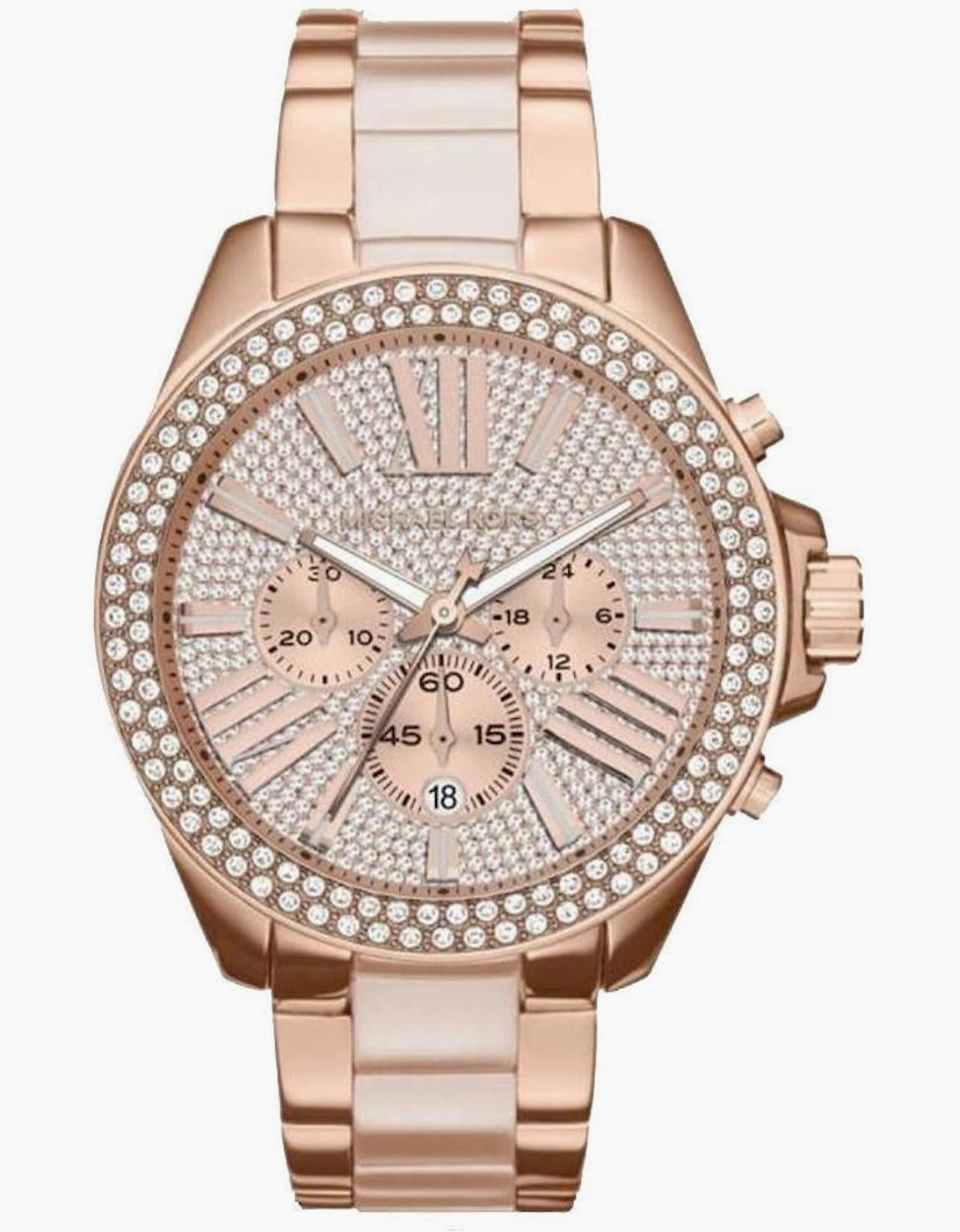 Women's Michael Kors MK6096 Wren Crystal Dial and Rose Gold Tone Chronograph Ladies Watch - Brown