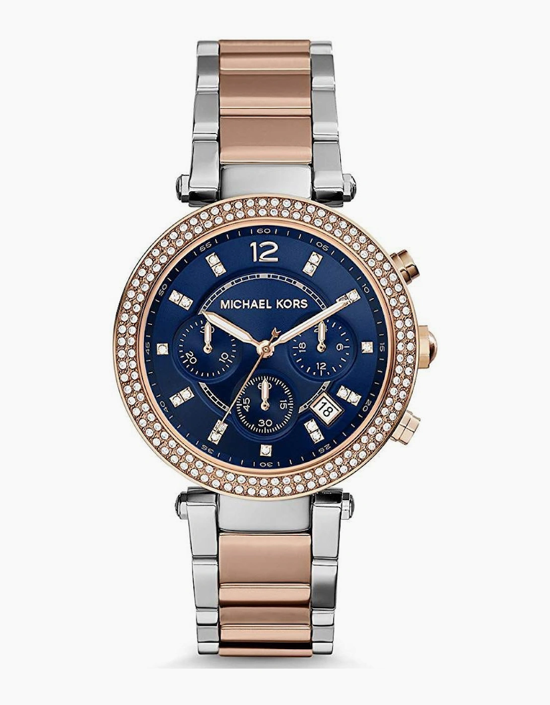 Women's Michael Kors MK6141 Parker Rose Gold and Silver Two Tone Chronograph Ladies Watch - Blue/Silver