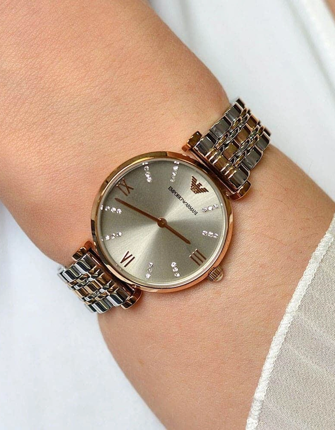 Emporio Armani AR1840 Silver and Rose Gold Two Tone Ladies Watch