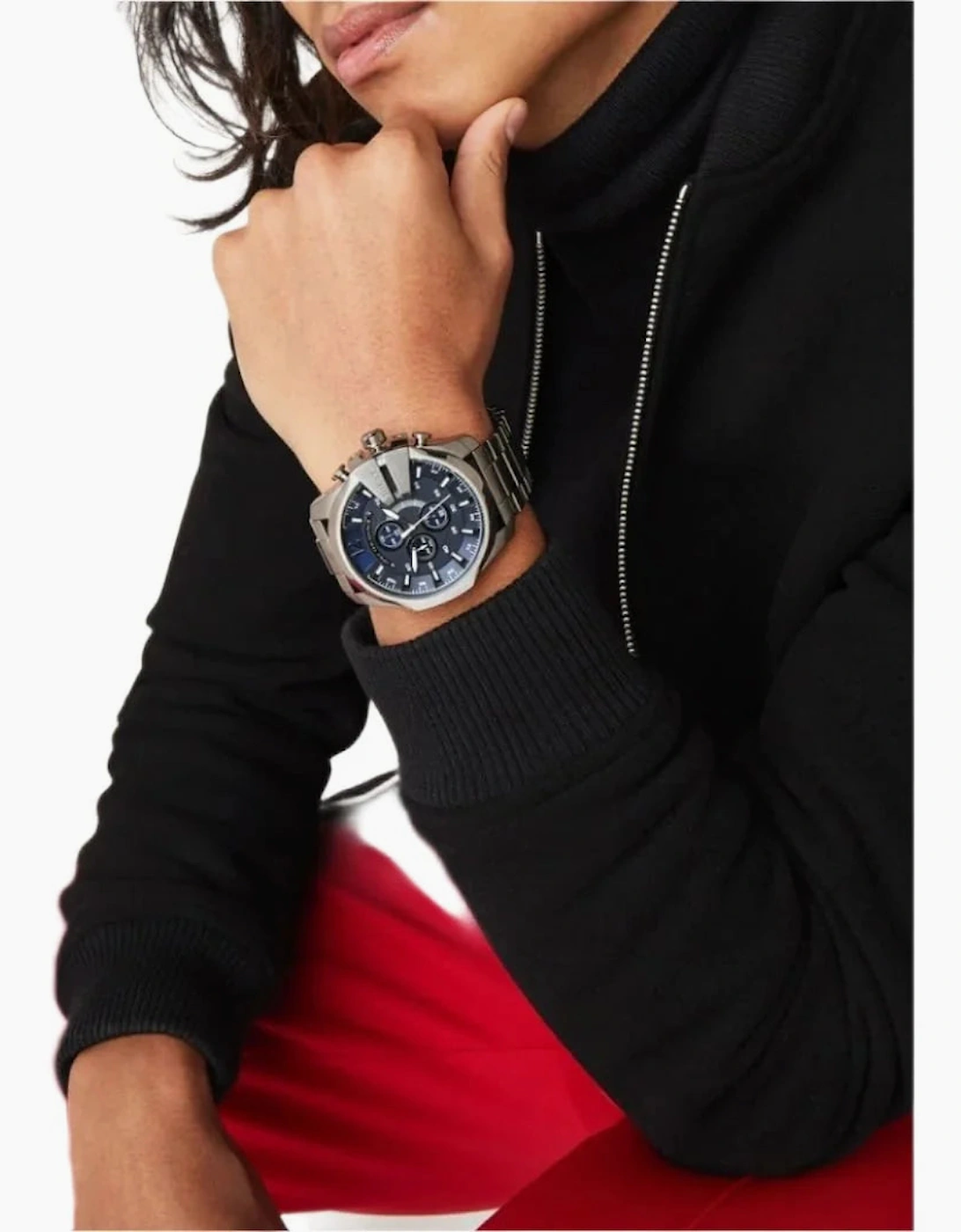 Diesel DZ4329 Silver Mega Chief Chronograph Blue Dial Men's Watch
