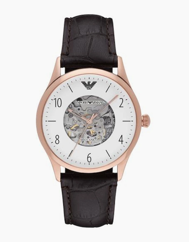 Emporio Armani AR1920 Meccanico Rose Gold and Brown Leather  Men's Watch