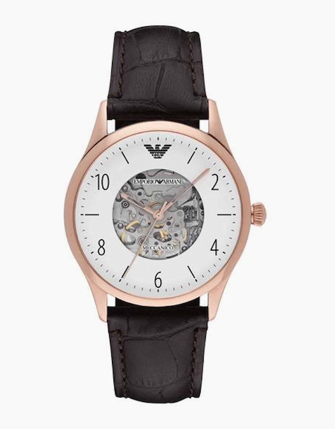 Emporio Armani AR1920 Meccanico Rose Gold and Brown Leather  Men's Watch