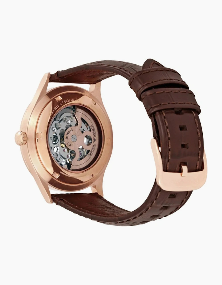 Emporio Armani AR1920 Meccanico Rose Gold and Brown Leather  Men's Watch