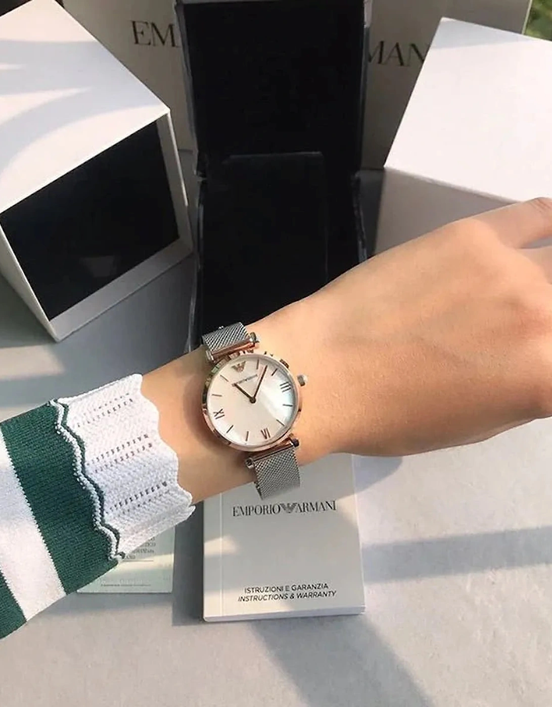 Emporio Armani AR2067 Silver and Rose Gold Mother Of Pearl  Ladies Watch