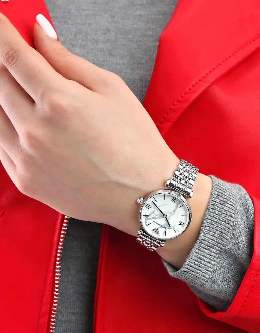 Emporio Armani AR11170 Silver White Marble Ladies Watch