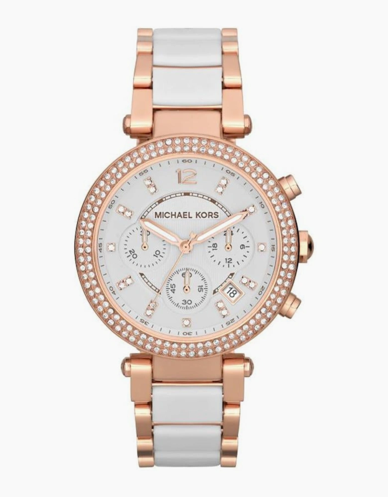 Michael Kors MK5774 Parker White & Rose Gold Chronograph Ladies Watch