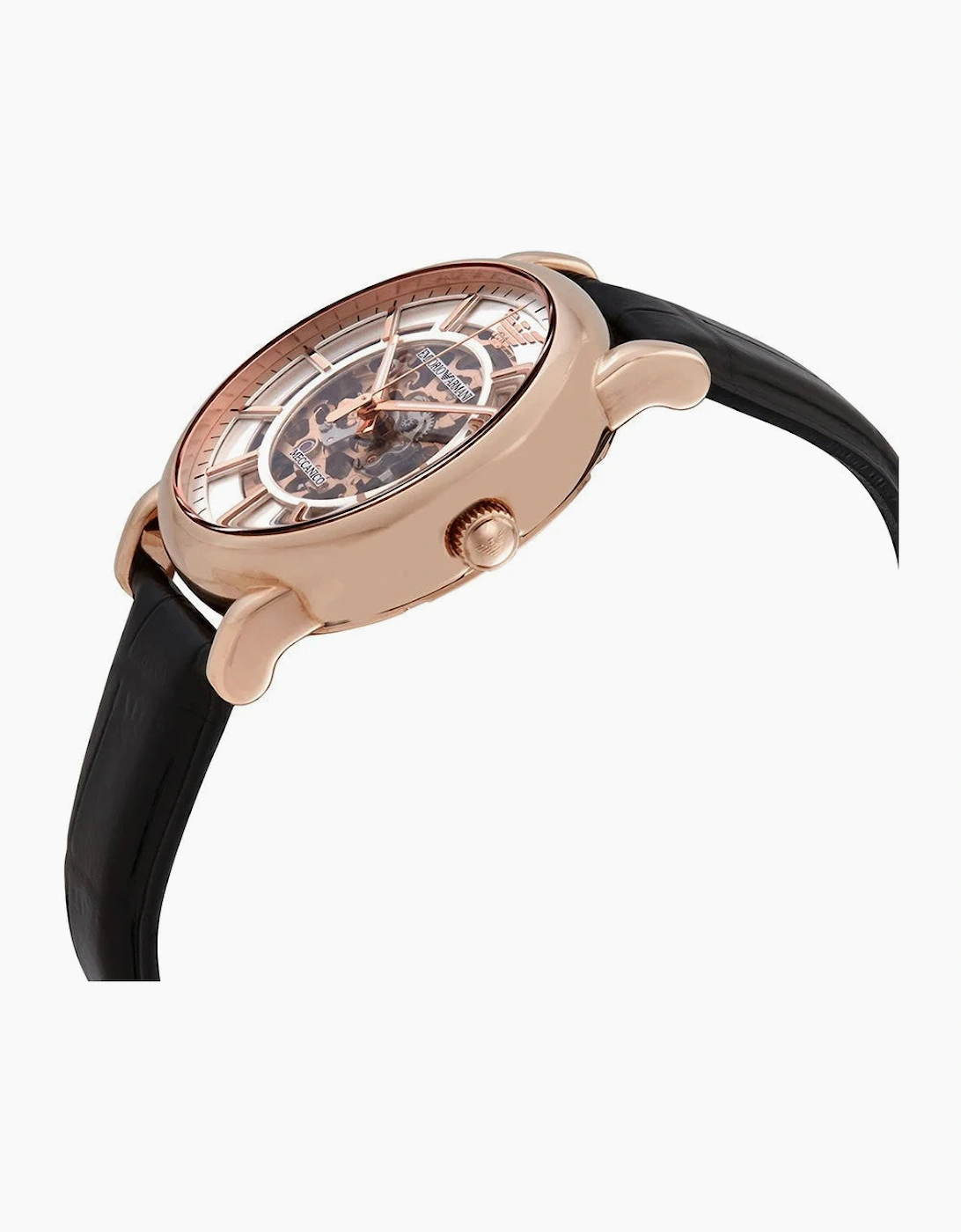 Emporio Armani AR60007 Skeleton Automatic Black Leather Men's Watch