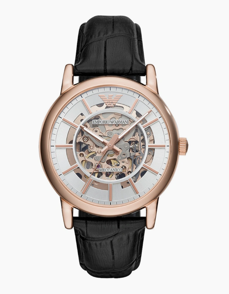 Emporio Armani AR60007 Skeleton Automatic Black Leather Men's Watch