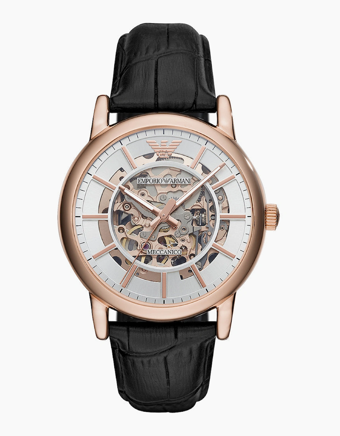 Emporio Armani AR60007 Skeleton Automatic Black Leather Men's Watch