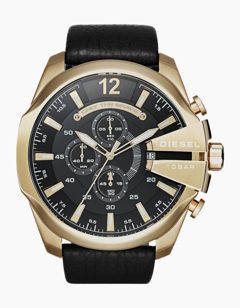 Diesel DZ4344 Gold & Black Mega Chief Leather Chronograph Men's Watch