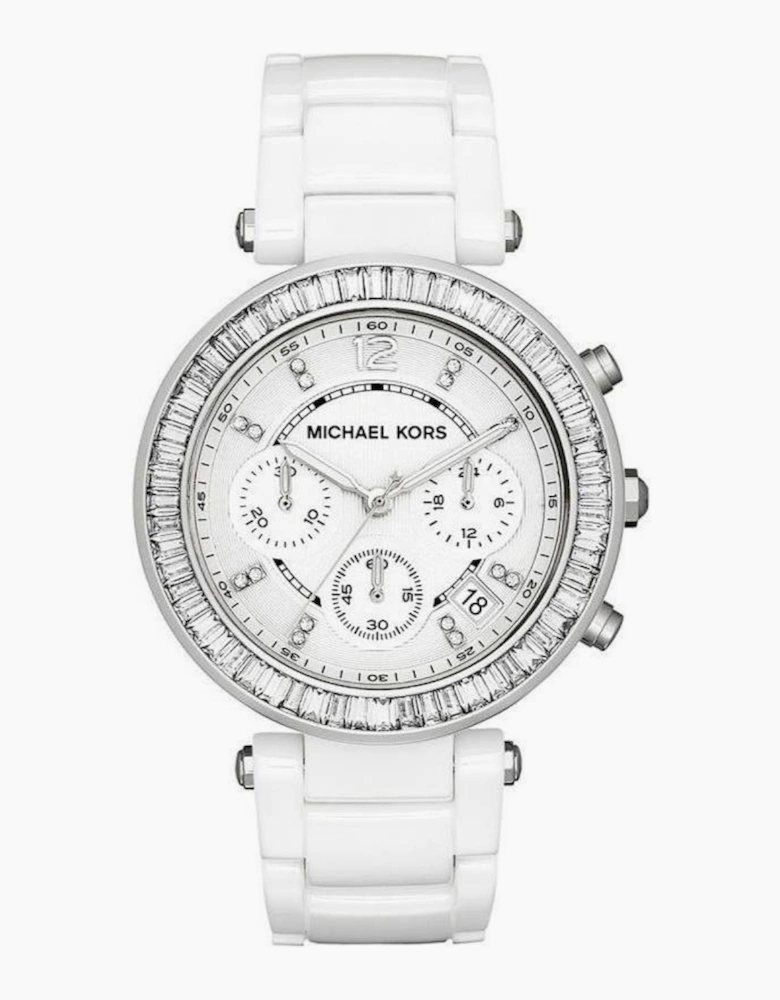 Michael Kors MK5848 Parker White Glitz Chronograph Ceramic Ladies Watch