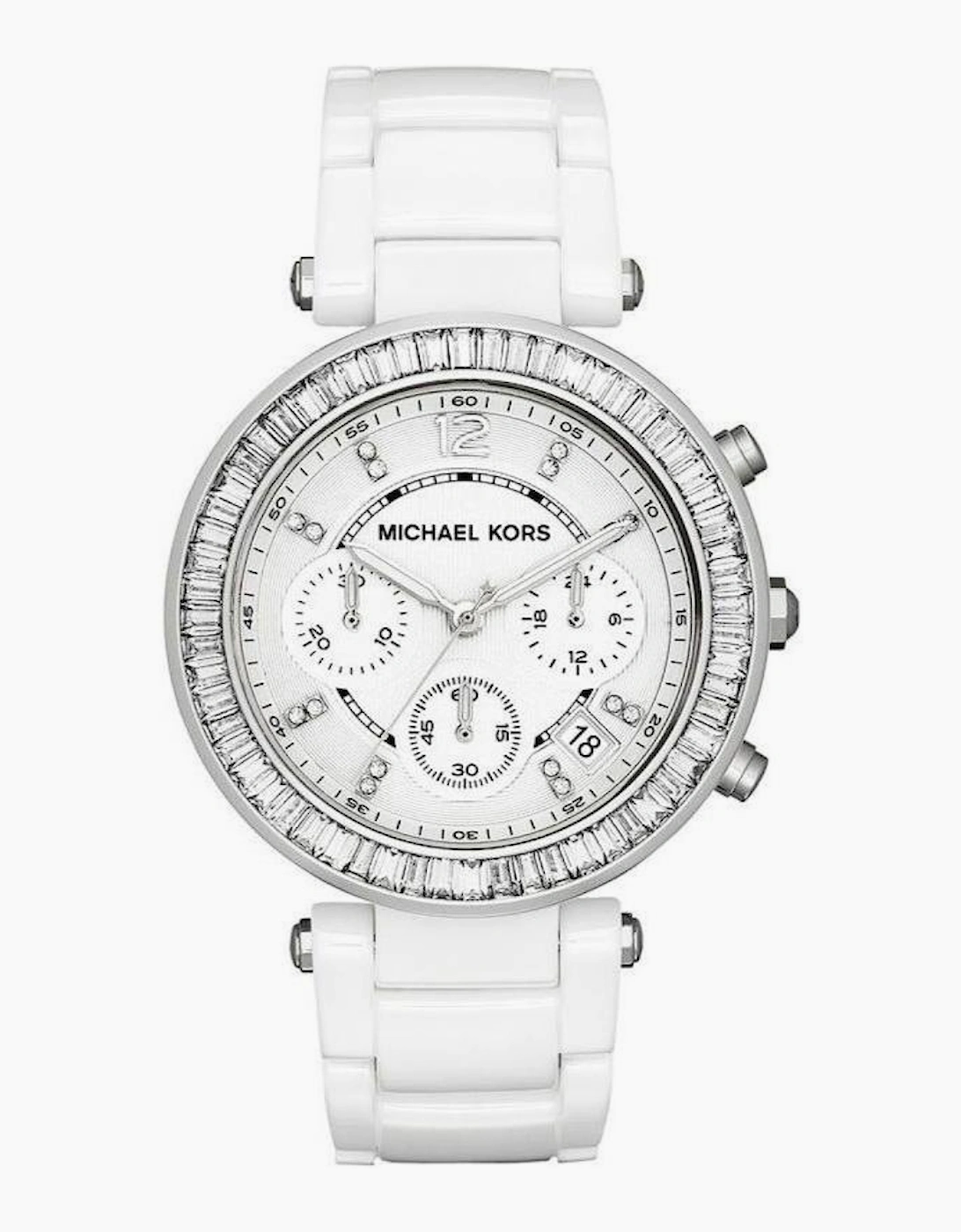 Michael Kors MK5848 Parker White Glitz Chronograph Ceramic Ladies Watch