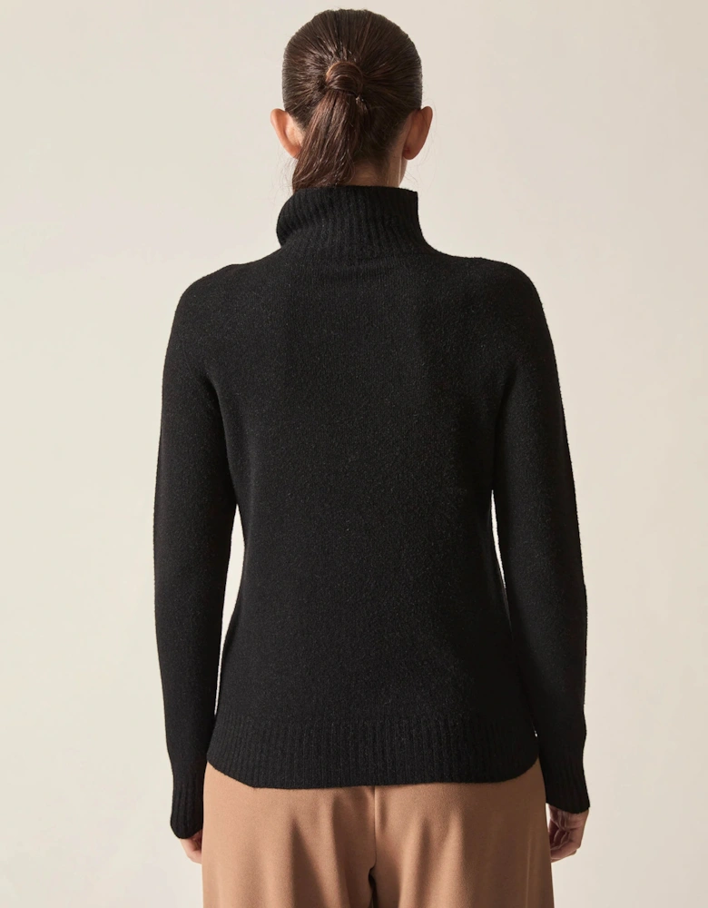 Black Pearl-Embellished High-Neck Jumper