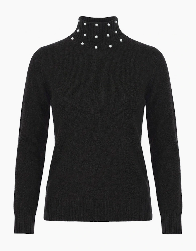 Black Pearl-Embellished High-Neck Jumper