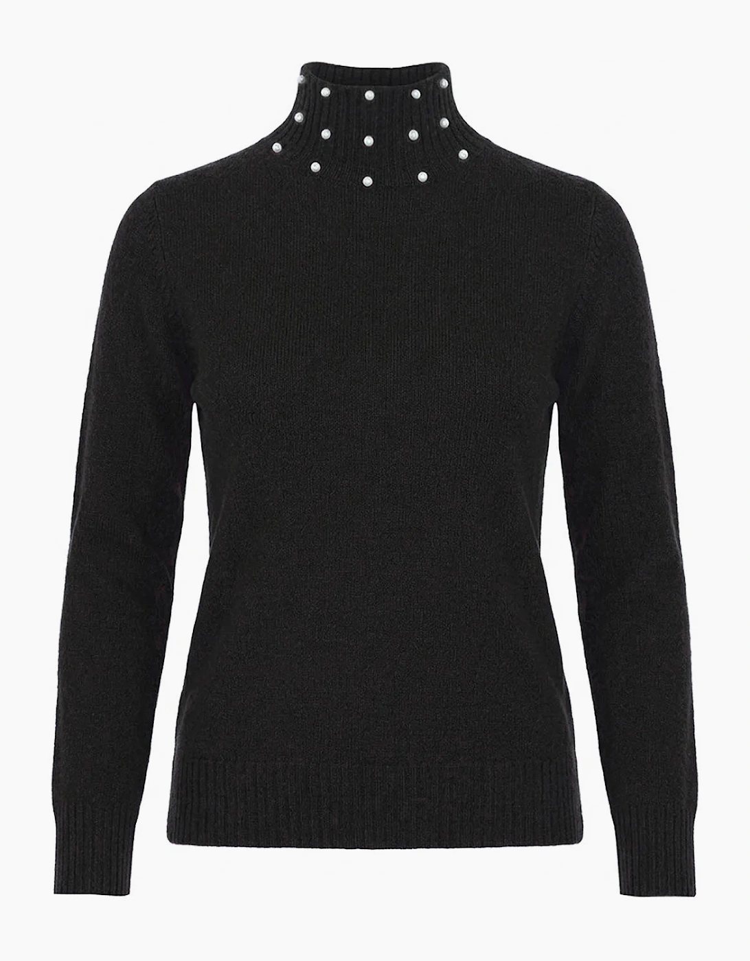 Black Pearl-Embellished High-Neck Jumper