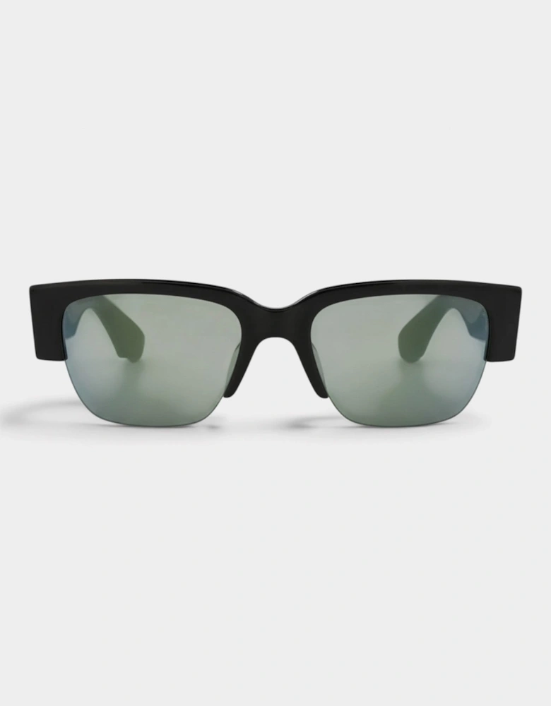 Square Frame Acetate Mirrored Sunglasses Black Green
