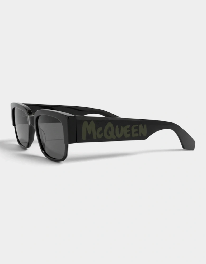 Square Frame Acetate Mirrored Sunglasses Black Green