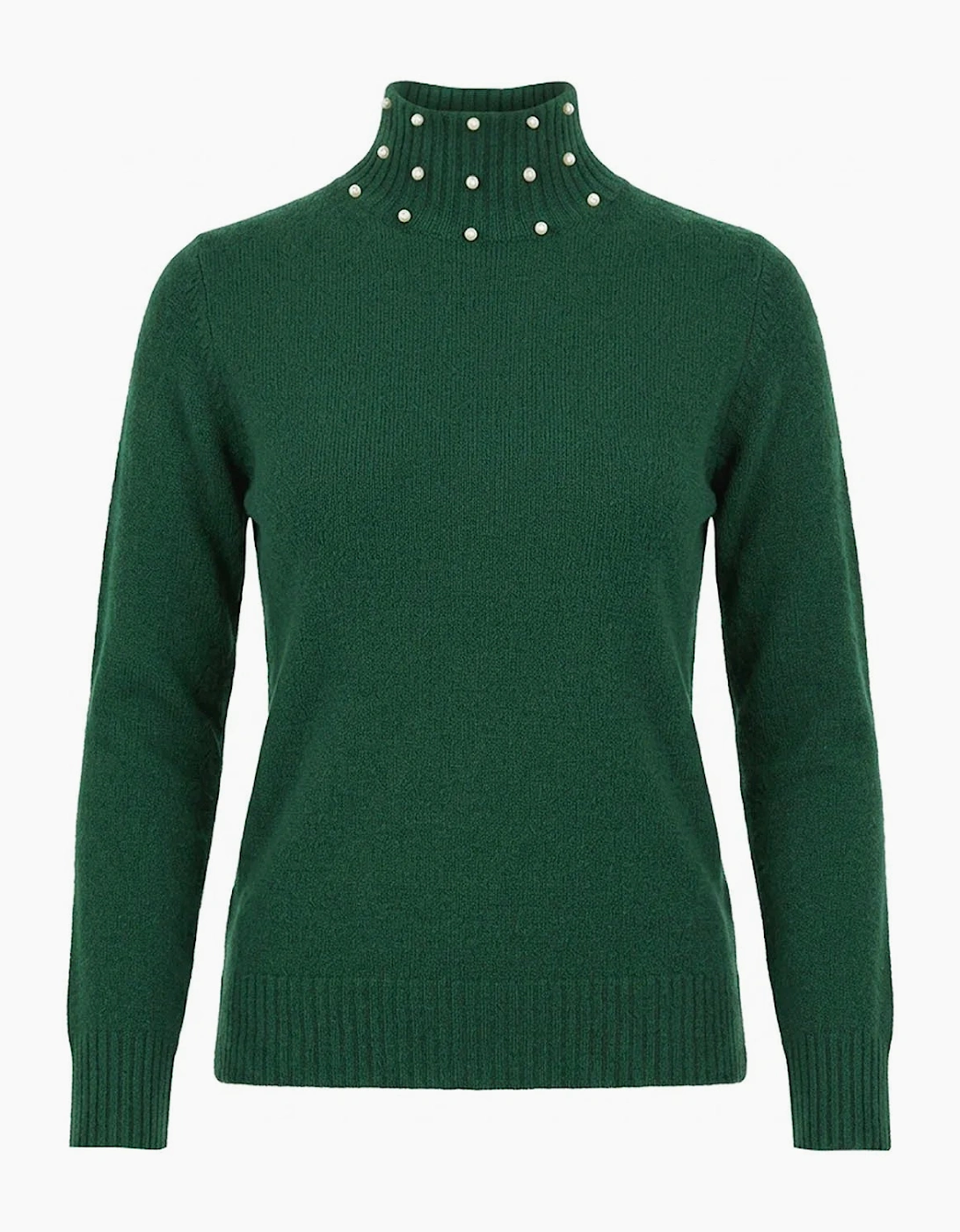 Green Pearl-Embellished High-Neck Jumper