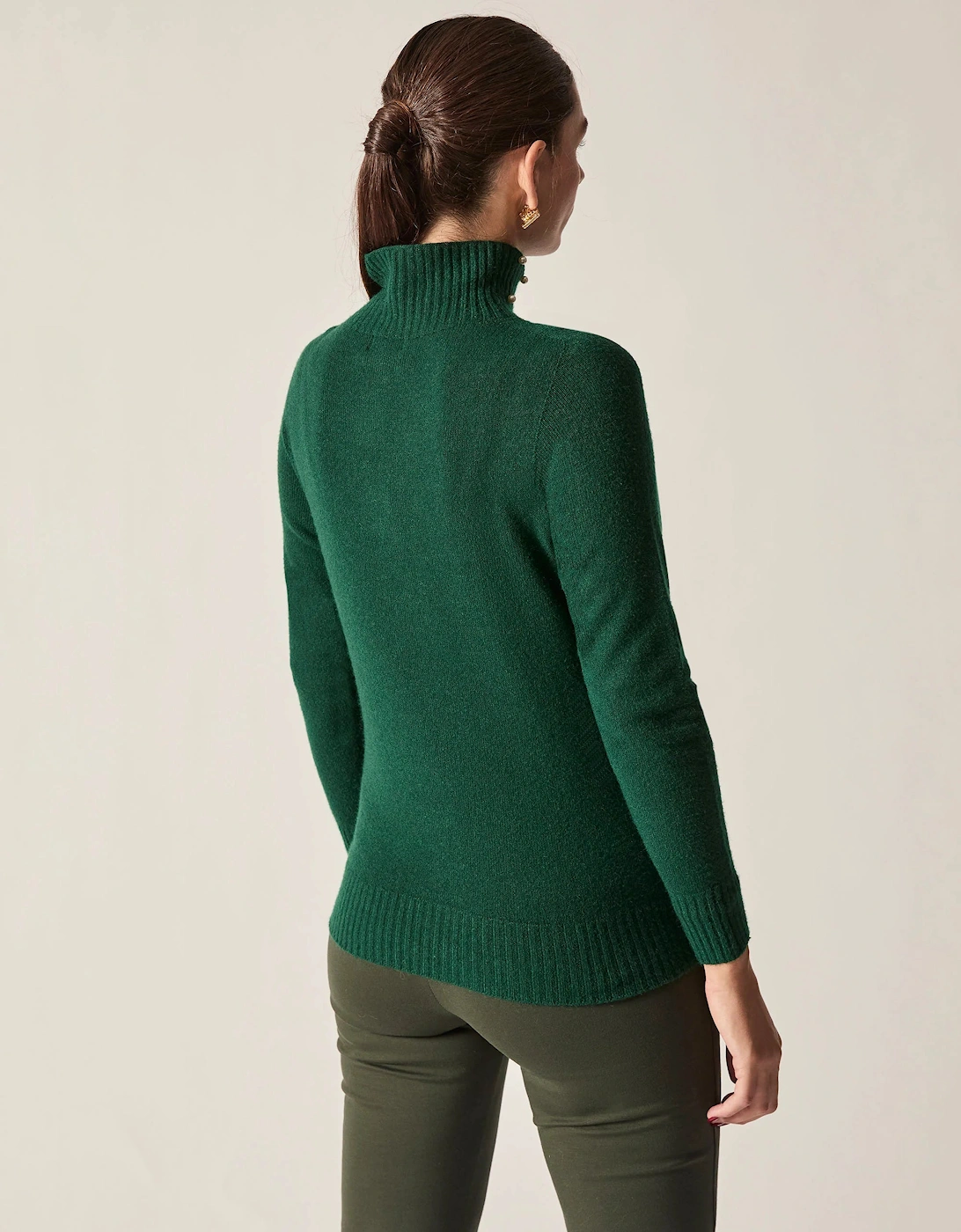Green Pearl-Embellished High-Neck Jumper