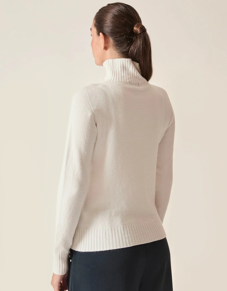 Cream Pearl-Embellished High-Neck Jumper