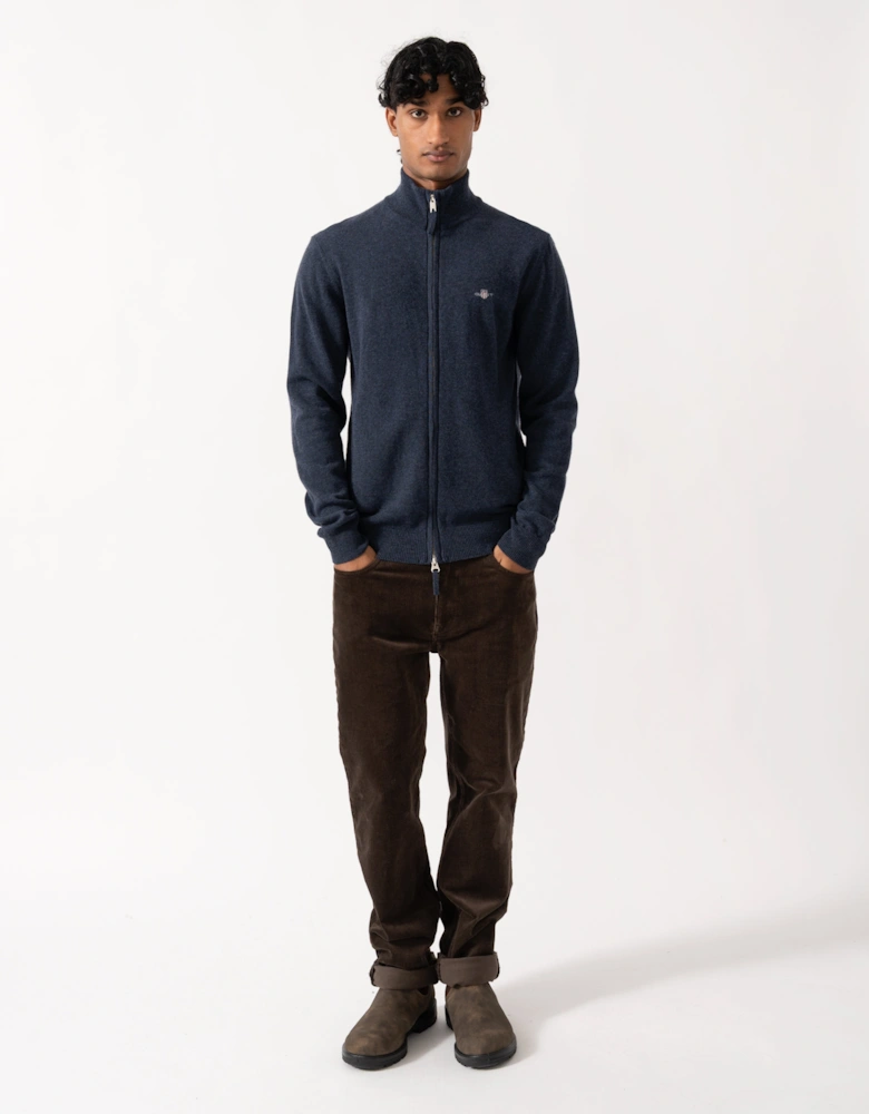 GANT Mens Superfine Lambswool Full Zip Sweater - 480 Dark Navy Melange