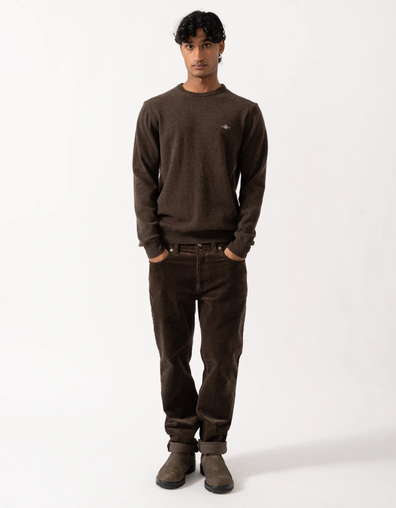 GANT Mens Superfine Lambswool Crew Neck Sweater - 280 Dark Brown Melange