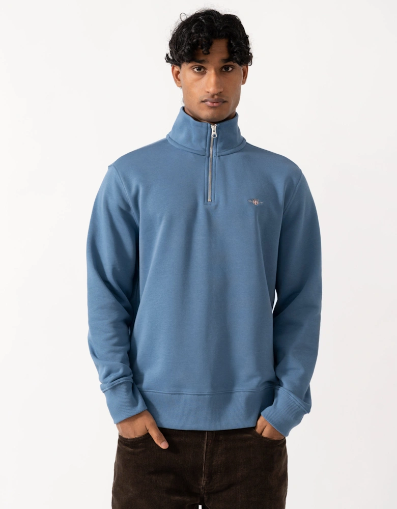 GANT Mens Regular Fit Shield Logo Half Zip Sweatshirt - 476 Blue Horizon