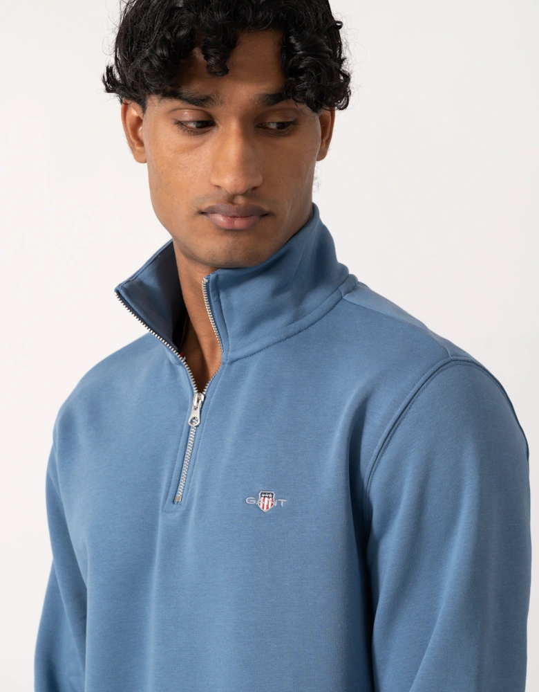 GANT Mens Regular Fit Shield Logo Half Zip Sweatshirt - 476 Blue Horizon